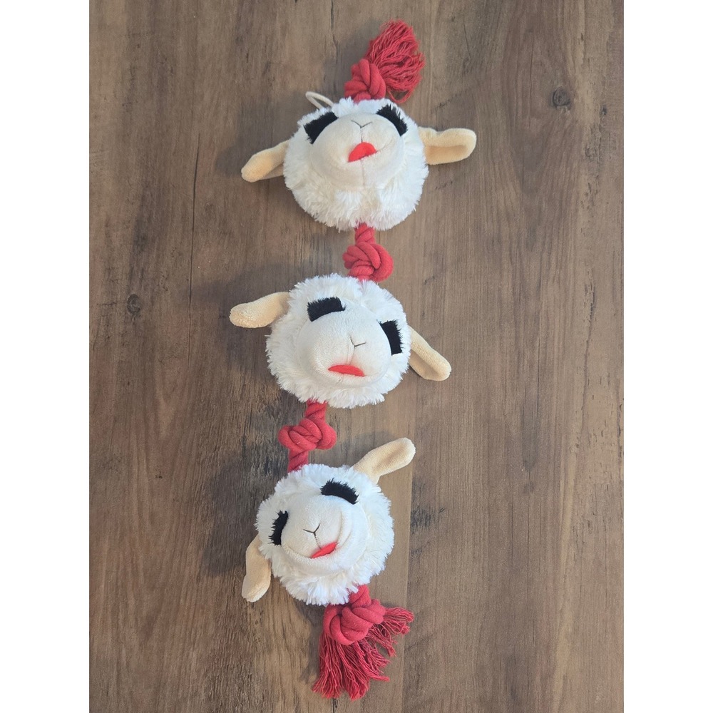 Lamb Chop Plush 3 Head Rope Dog Toy DreamWorks Shari Lewis White Red 2024